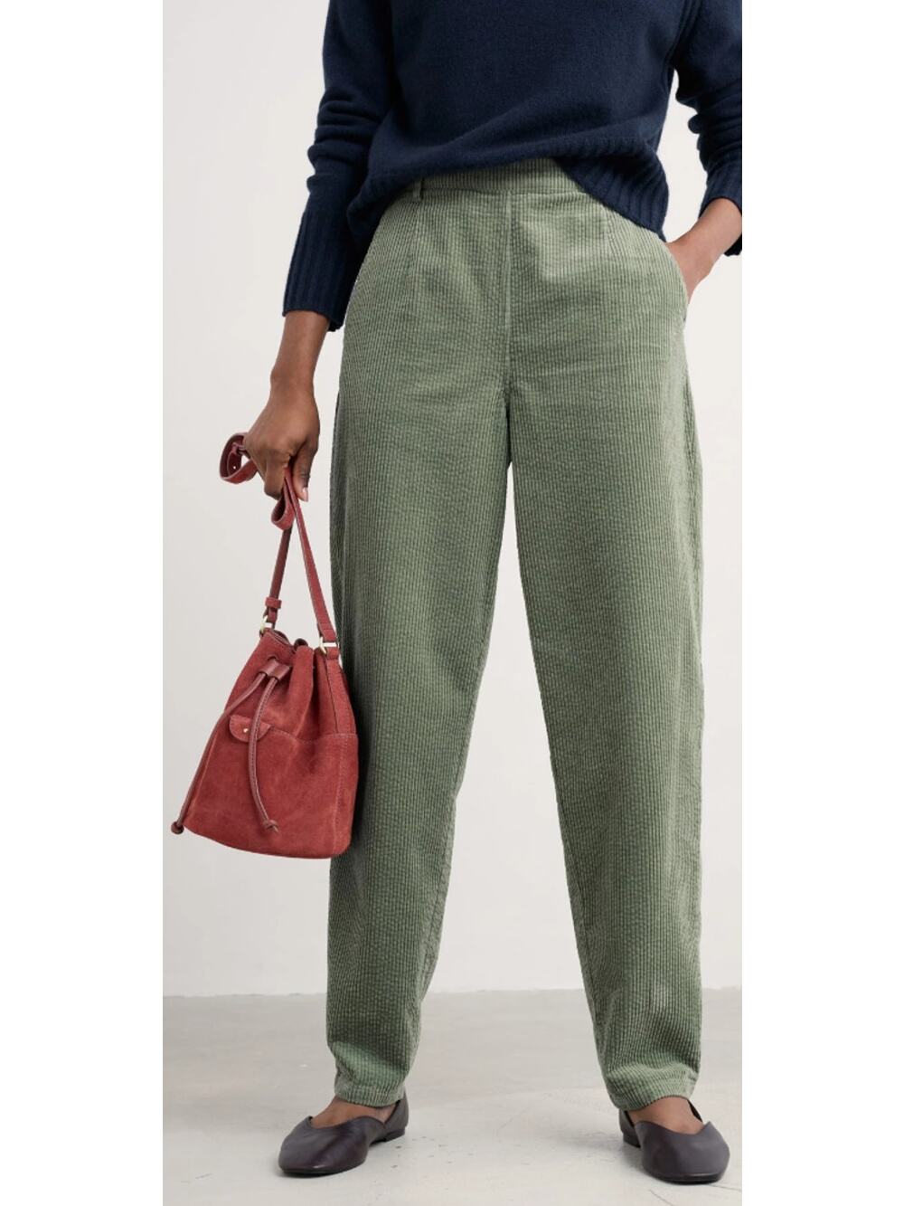 Seasalt Cornwall Trethornes Trousers Dusty Green Cord Straight Size 8 EUC